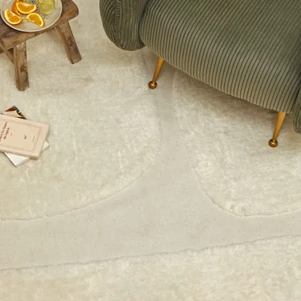 Oviala Felipe Rechthoekig wollen tapijt met handgeweven wit patroon 240 x 340 cm 3