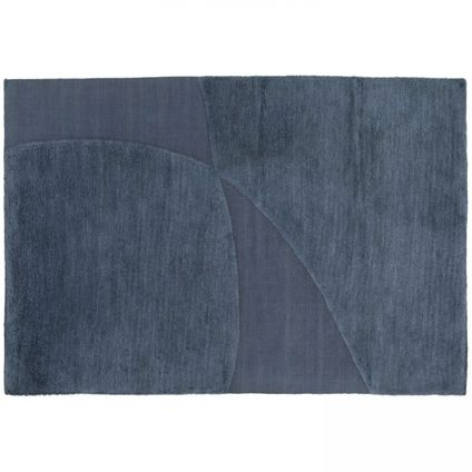 Oviala Rechthoekig wollen tapijt met handgeweven blauw patroon, 200 x 290 cm
