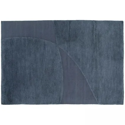 Oviala Rechthoekig wollen tapijt met handgeweven blauw patroon, 240 x 340 cm