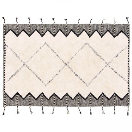 Oviala Rechthoekig Berbers tapijt van getuft katoen met franjes, 80 x 200 cm
