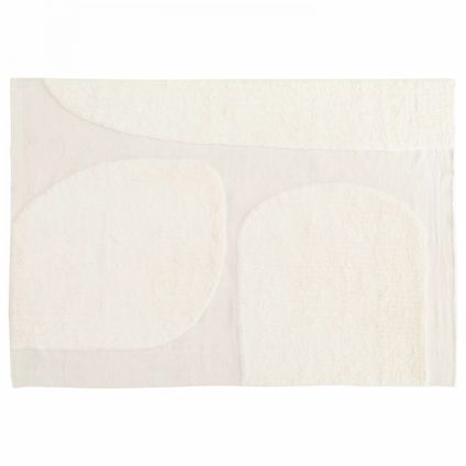 Oviala Rechthoekig wollen tapijt met handgeweven wit patroon, 200 x 290 cm
