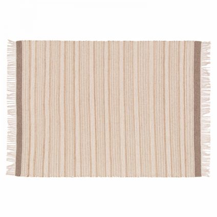 Oviala Arun Rechthoekig gestreept tapijt van wol en jute, plat geweven, 80x200 cm