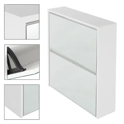 ML-Design Schoenenkast met Spiegel, Wit, 63 x 17 x 67 cm, Hout 4