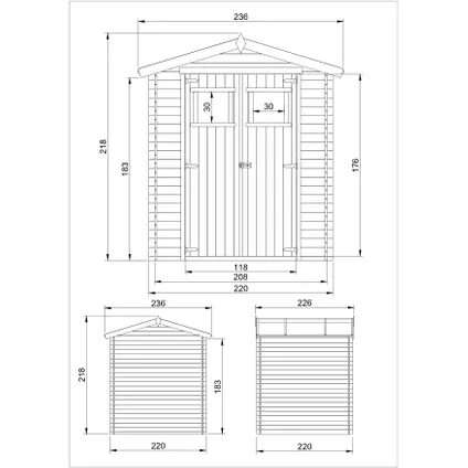 Timbela M369 - Abri de jardin en bois 4,33 m2 - 236 x 226 x H218 cm - Abri de jardin sans plancher 4