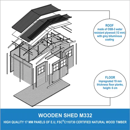 TIMBELA M332+M332G - Tuinhuis van hout voor buiten, geïmpregneerde vloeren- 8 m² 4