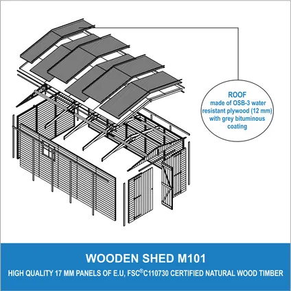 Timbela M101 - Houten tuinschuurtje 15 m2 - garage voor een auto 7