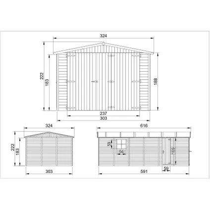 Timbela M102 - GARAGE en bois 18 m² - Chalet avec fenêtres - H222 x 616 x 324 cm 4