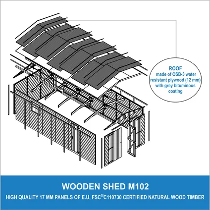 Timbela M102 - GARAGE en bois 18 m² - Chalet avec fenêtres - H222 x 616 x 324 cm 5