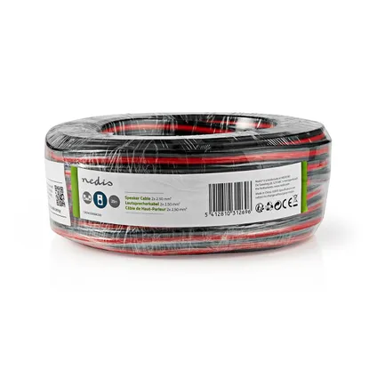 Nedis - Speaker-Kabel | 2x 2,50 mm2 | 25,0 m | Folieverpakking | Zwart/Rood 2