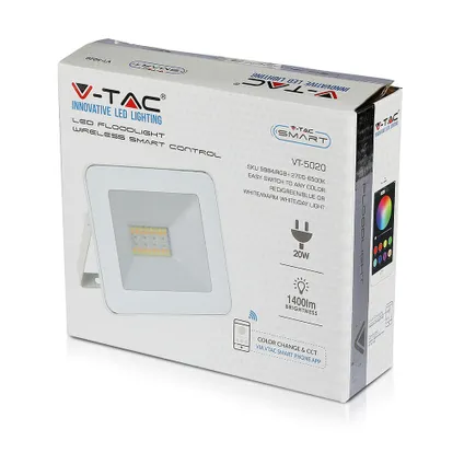 V-TAC VT-5020-W Slimme LED Schijnwerper - Wit - IP65 - 20W - 1400 Lumen - RGB+3IN1 6