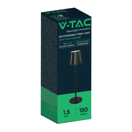V-TAC VT-1028-B Oplaadbare tafellamp - IP20 - Zwarte behuizing - 1,5 watt - 150 lumen - 3IN1 9