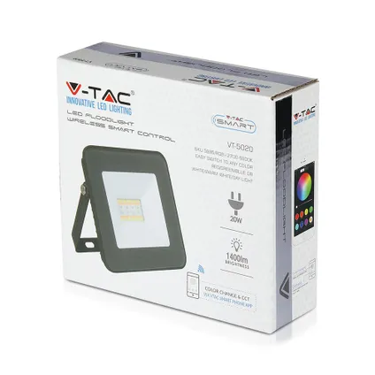 V-TAC VT-5020-B Slimme LED Schijnwerper - Zwart - IP65 - 20W - 1400 Lumen - RGB+3IN1 6