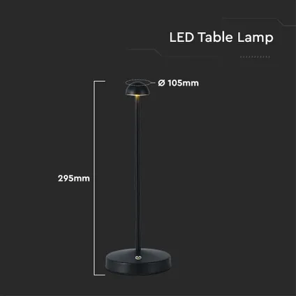 Lampes de table rechargeables V-TAC VT-1073-B - IP20 - Corps noir - 1,6 Watts - 130 Lumens - 3IN1 4