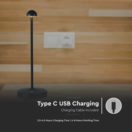 Lampes de table rechargeables V-TAC VT-1073-B - IP20 - Corps noir - 1,6 Watts - 130 Lumens - 3IN1 7