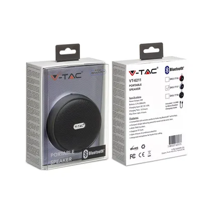 V-TAC VT-6211-G Bluetooth-luidspreker - Clip - Grijs - 4W - 800mAh 4