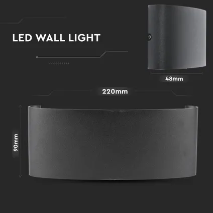 V-TAC VT-848-B Zwarte LED wandlamp - Semi - Ovaal - Bridgelux - IP54 - 8W - 800 Lumen - 3000K 7