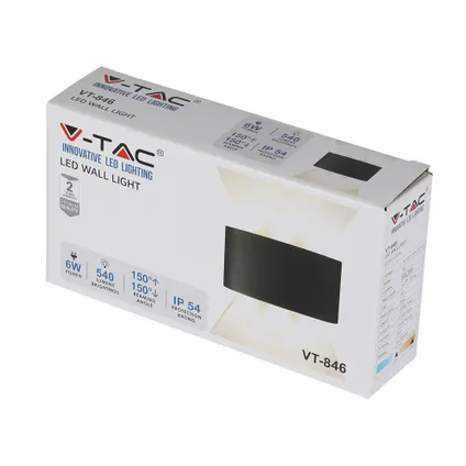 V-TAC VT-846-B Zwarte LED wandlamp - Semi - Ovaal - Bridgelux - IP54 - 6W - 540 Lumen - 3000K 6
