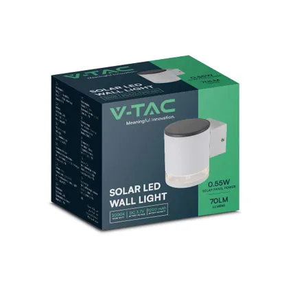 V-TAC VT-1139-W Wandlamp op zonne-energie - IP44 - Witte behuizing - 70 Lumen - 3000K 8