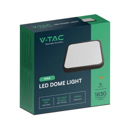 V-TAC VT-8618B-SQ LED vierkante plafonnière - Zwart - 225mm - IP44 - 18W - 1800 lumen - 3000K 8