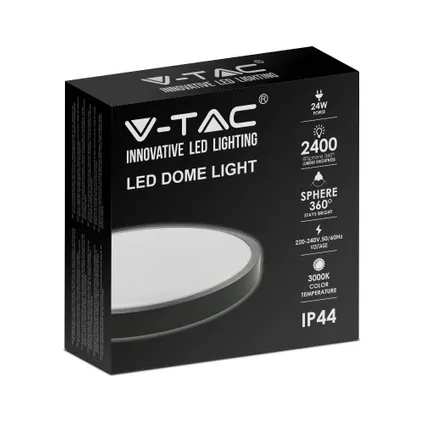 V-TAC VT-8624B-RD LED ronde plafonnière - Zwart - 295mm - IP44 - 24W - 2400 Lumen - 6500K 4