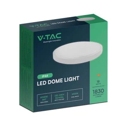 V-TAC VT-8618W-RD LED ronde plafonnière - 225mm - IP44 - Wit - 18W - 1800 Lumen - 6500K 8