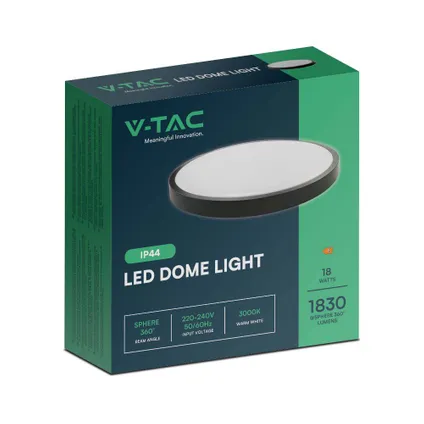 Lampes dômes rondes à LED V-TAC VT-8618B-RD - Noir - 225mm - IP44 - 18W - 1800 Lumens - 4000K 8