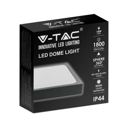 V-TAC VT-8624B-SQ LED vierkante plafonnière - Zwart - 295mm - IP44 - 24W - 2400 Lumen - 6500K 4
