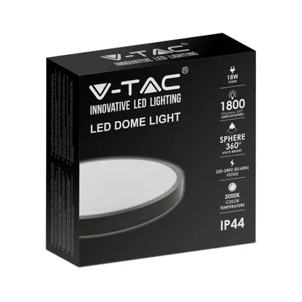 V-TAC VT-8618B-RD LED ronde plafonnière - Zwart - 225mm - IP44 - 18W- 1800 Lumen - 6500K 4