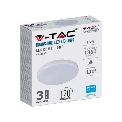V-TAC VT-8033-RD-N LED plafonnière - Samsung - IP44 - 200mm - Wit - 15W - 1850 Lumen - 3000K 6