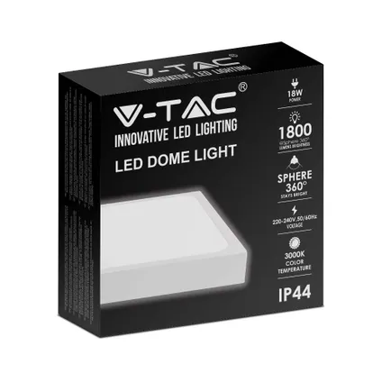 V-TAC VT-8618W-SQ LED vierkante plafonnière - 225mm - IP44 - Wit - 18W - 1800 Lumen - 3000K 4