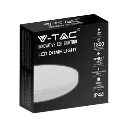 V-TAC VT-8618W-RD LED ronde plafonnière - 225mm - IP44 - Wit - 18W - 1800 Lumen - 4000K 4