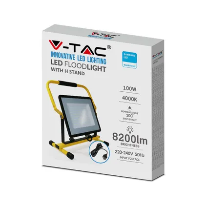 V-TAC VT-109-N LED Schijnwerpers met H Voet - Zwart+Geel - IP65 - 100W - 8200 Lumen - 4