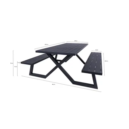 MaximaVida luxe aluminium picknicktafel Dex 200 cm zwart met exclusieve omlijsting 2