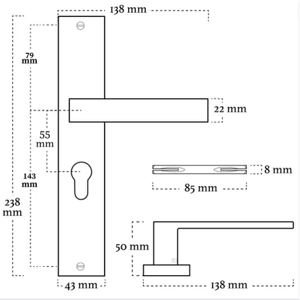 Nima® X - Deurklink geveerd - Met schild - Zwart - Cilinderopening PC 55mm - Binnenwerk - Combi set 2