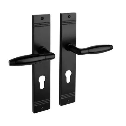 Poignée de porte sur plaque - Nima® Noir - Profil trou cylindrique 72mm - Noir mat
