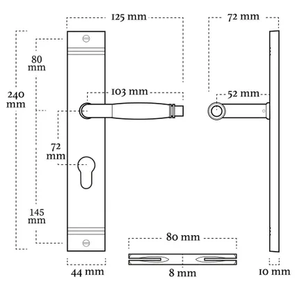 Poignée de porte sur plaque - Nima® Noir - Profil trou cylindrique 72mm - Noir mat 3