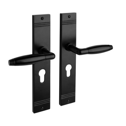 Poignée de porte sur plaque - Nima® Noir - Profil trou cylindrique 55mm - Noir mat