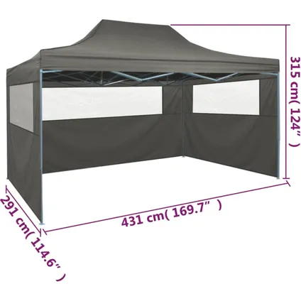 The Living Store - Tissu - Tente pliable avec 3 parois 3 x 4,5 m Anthracite - Anthracite 7