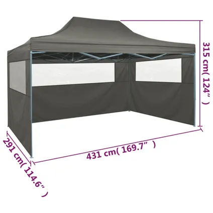 The Living Store - Tissu - Tente pliable avec 3 parois 3 x 4,5 m Anthracite - Anthracite 9