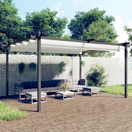 The Living Store - Tissu - Tonnelle de jardin avec toit rétractable 4x3 m Crème - TLS318537