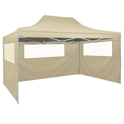The Living Store - Tissu - Tente pliable avec 3 parois 3 x 4,5 m Crème - TLS44972