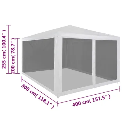 vidaXL - Polyetheen - Partytent met 4 mesh zijwanden 4x3 m - TLS45109 6