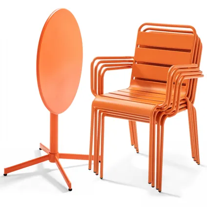 Ensemble table de jardin et 4 fauteuils métal Oviala Palavas orange 2