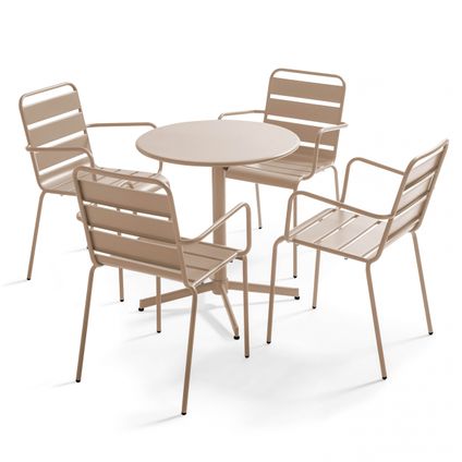 Ensemble table de jardin et 4 fauteuils métal Oviala Palavas taupe