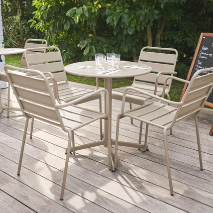 Ensemble table de jardin et 4 fauteuils métal Oviala Palavas taupe 3
