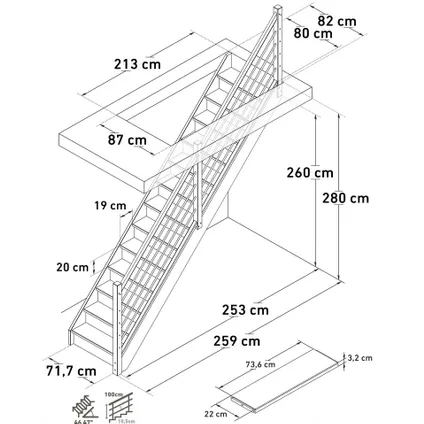 Escalier de meunier Liverpool - Sogem - chêne - escalier ouvert avec 13 marches - balustrade en bois 2