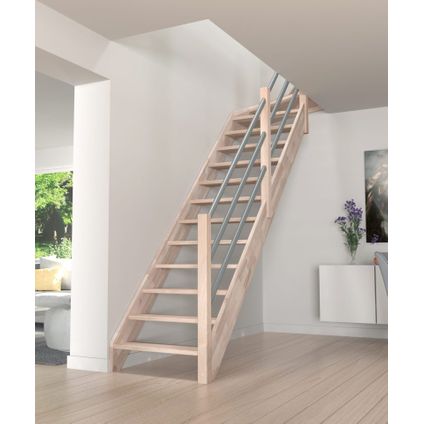 Escalier meunier Savoie - Sogem - hêtre - 13 marches ouvertes - balustrade de 3 balustres