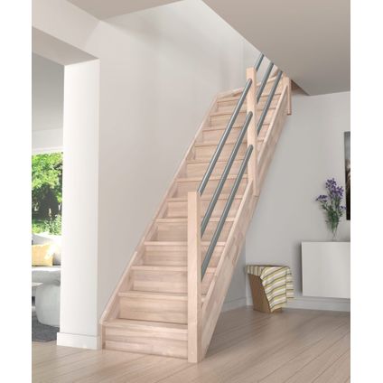 Escalier meunier Savoie - Sogem - hêtre - 13 marches fermées - balustrade de 3 balustres