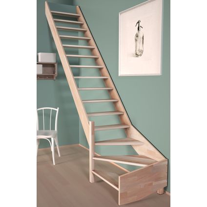 Escalier de meunier Alsace - Sogem - quart tournant gauche - hêtre - 15 marches - rampe en bois