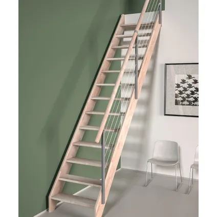Escalier de meunier Alsace - Sogem - quart tournant à droite - hêtre - main courante à câble 3